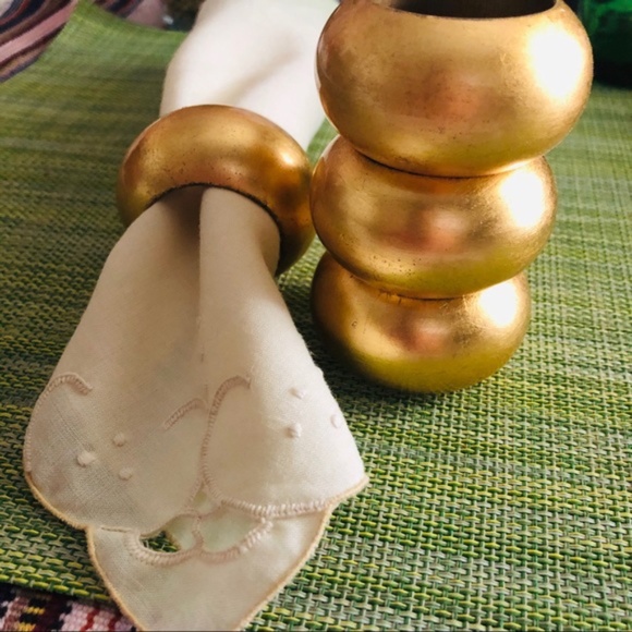 Gold Wooden Napkins Rings / Set of 4 - Picture 1 of 4
